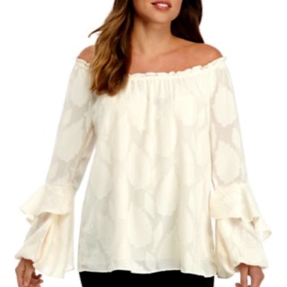 MICHAEL KORS fabulous leaf jacquard off-the-shoulder top, size L